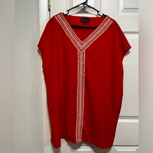 Buckley K Red Tunic Dress with Embroidered Trim Pockets – Size M